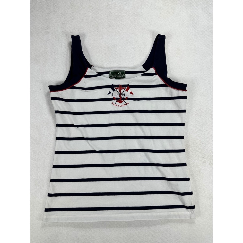 Lauren Ralph Lauren Active Womens Large Nautical Striped Anchor Tank Top White